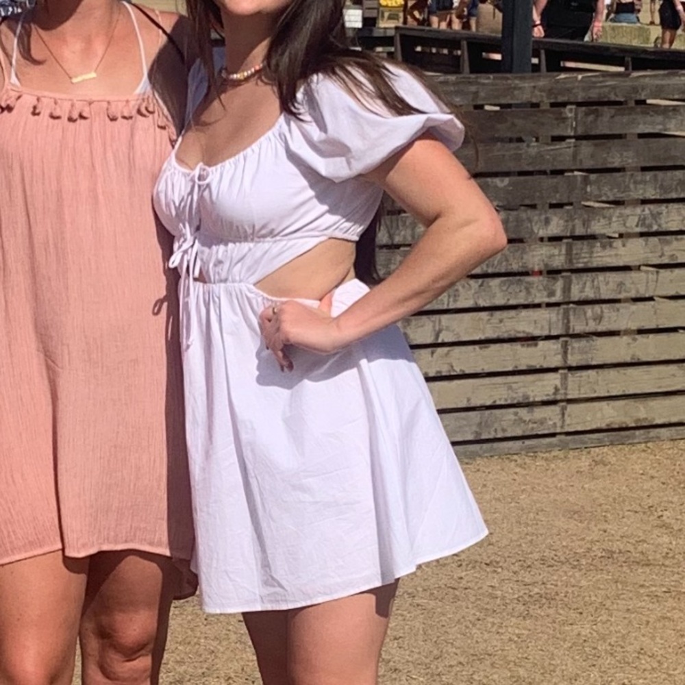 White cut out tie dress